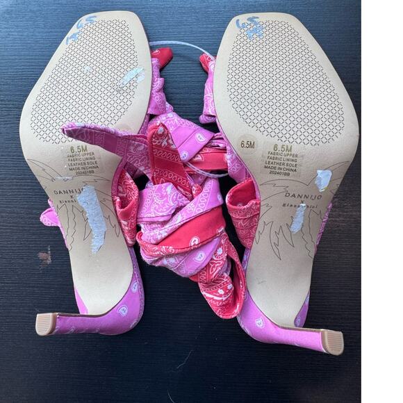 Gianni Bini x DANNIJO Misch Bandana Colorblock Print Ankle Wrap Bow Heels 6.5 - Picture 6 of 6